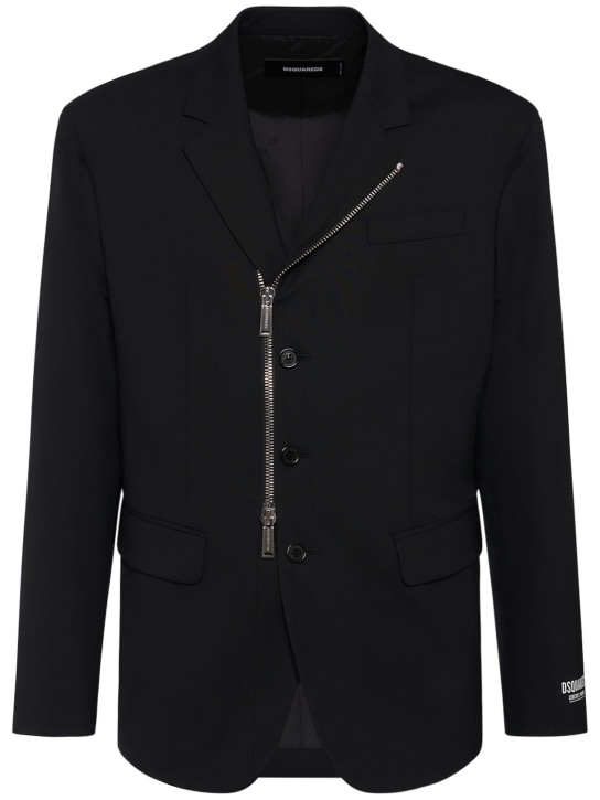 Dsquared2: Ceresio 9 stretch wool zip blazer - Black - men_0 | Luisa Via Roma