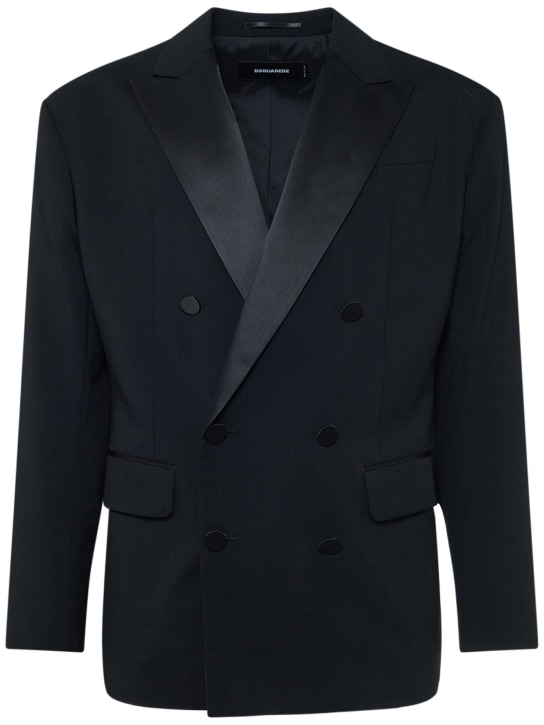 Dsquared2: Double breasted stretch wool jacket - Black - men_0 | Luisa Via Roma