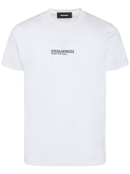 Dsquared2: T-shirt en jersey de coton imprimé logo - men_0 | Luisa Via Roma
