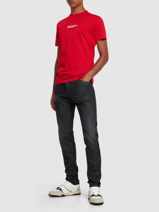 Dsquared2: T-Shirt aus Baumwolljersey mit Logodruck - Rot - men_1 | Luisa Via Roma