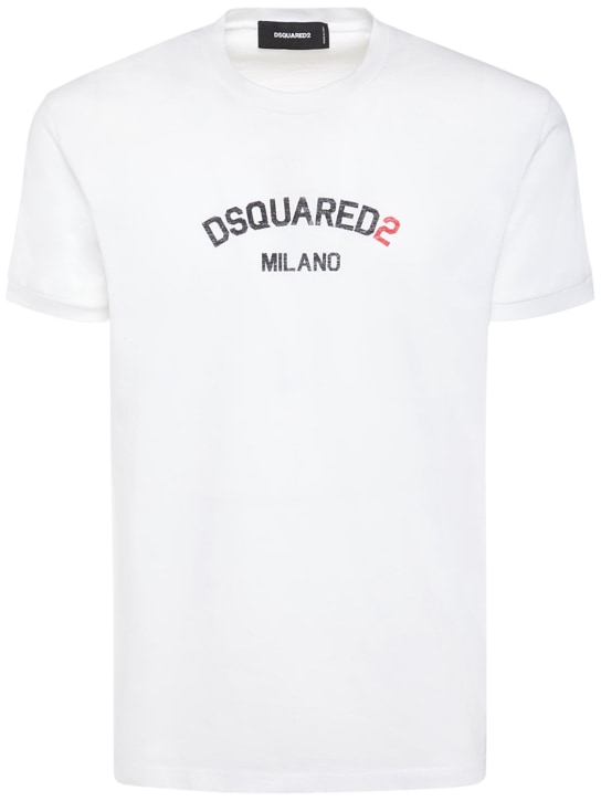 Dsquared2: T-shirt in jersey di cotone giapponese con logo - Bianco - men_0 | Luisa Via Roma