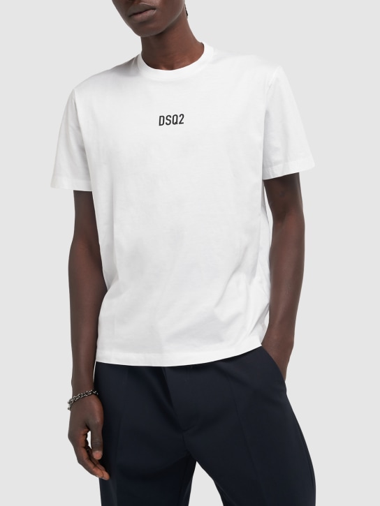 Dsquared2: T-shirt in jersey di cotone con logo - Bianco - men_1 | Luisa Via Roma