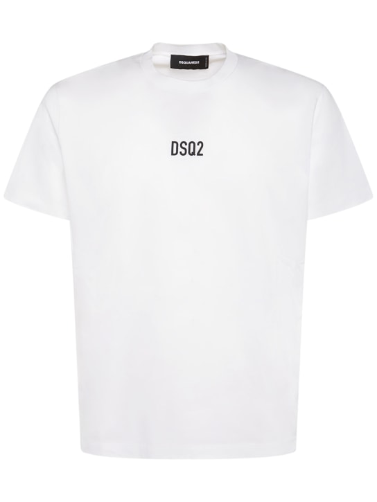 Dsquared2: T-shirt in jersey di cotone con logo - Bianco - men_0 | Luisa Via Roma