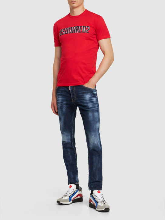 Dsquared2: T-shirt in jersey di cotone con logo - Rosso - men_1 | Luisa Via Roma