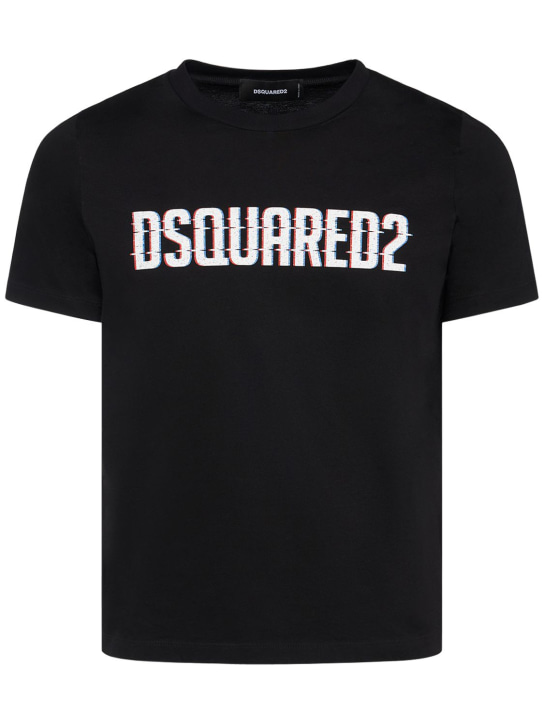Dsquared2: T-shirt en jersey de coton imprimé logo - Noir - men_0 | Luisa Via Roma