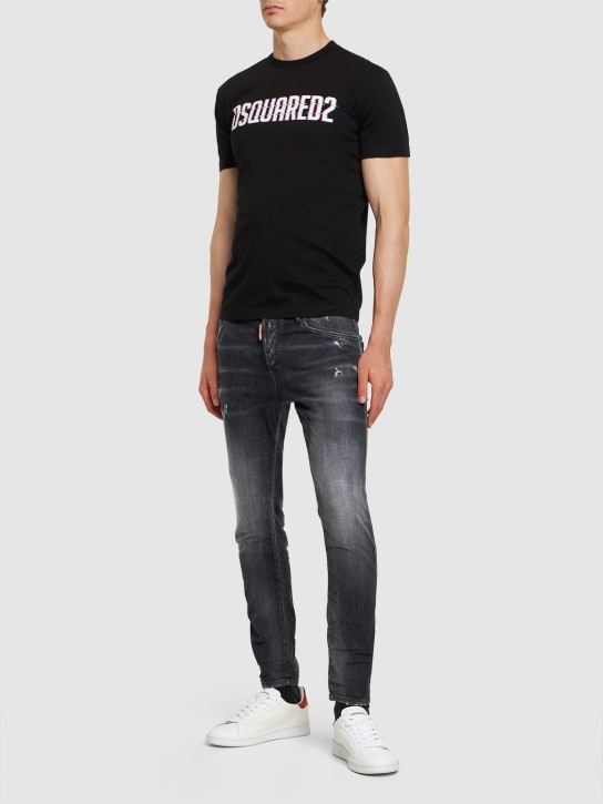 Dsquared2: Camiseta de jersey de algodón con logo - Negro - men_1 | Luisa Via Roma