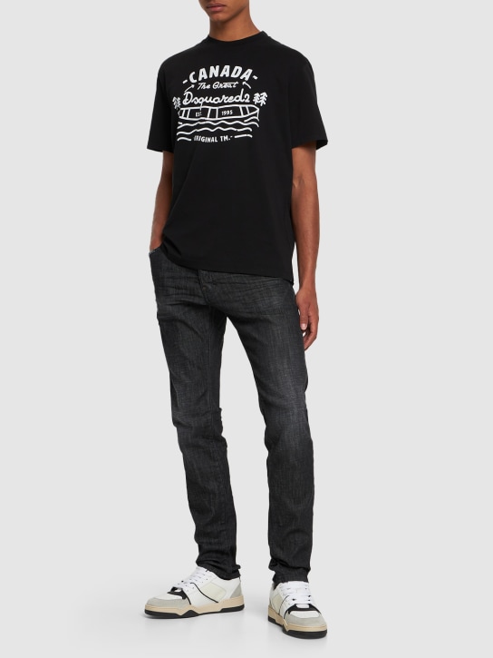 Dsquared2: T-shirt en jersey de coton imprimé - Noir - men_1 | Luisa Via Roma