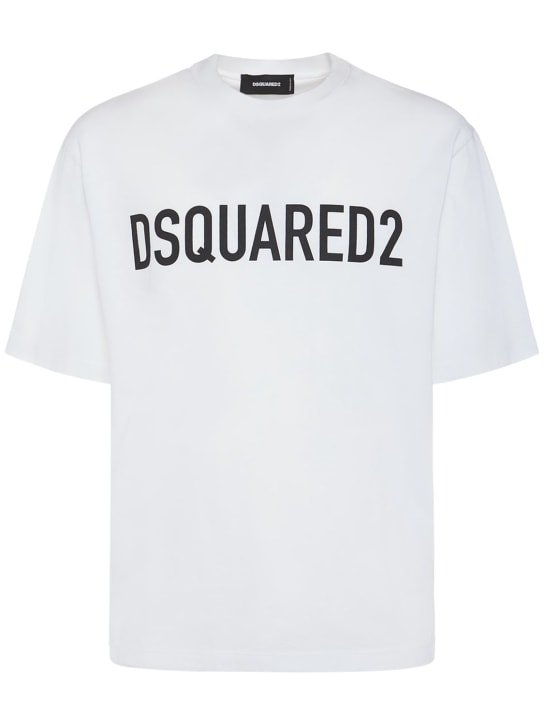 Dsquared2: T-shirt loose en coton imprimé logo - men_0 | Luisa Via Roma