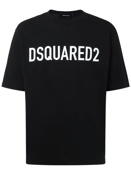 Dsquared2: Loose Fit logo printed cotton t-shirt - Black - men_0 | Luisa Via Roma