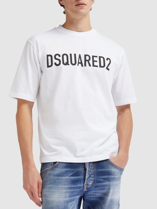Dsquared2: T-shirt loose en coton imprimé logo - men_1 | Luisa Via Roma