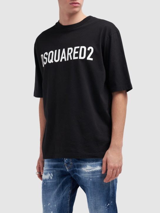 Dsquared2: Loose Fit logo printed cotton t-shirt - Black - men_1 | Luisa Via Roma