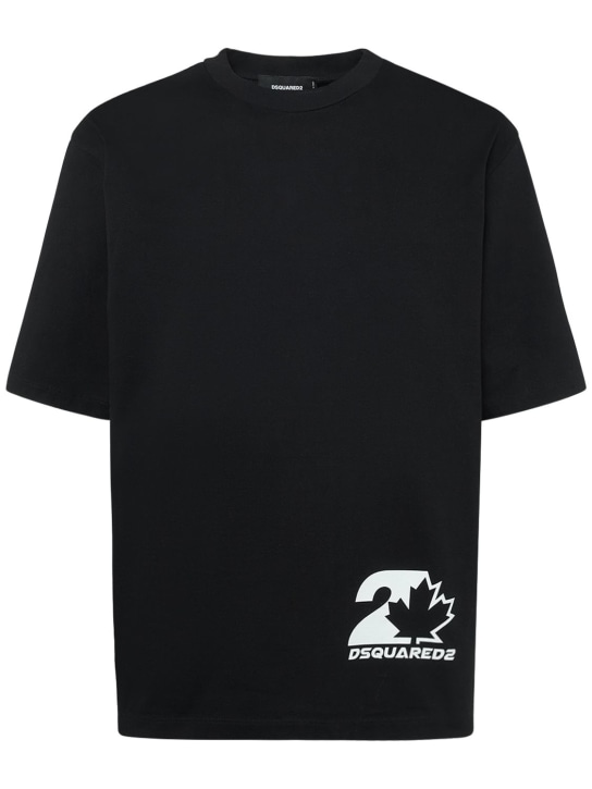 Dsquared2: T-Shirt aus Baumwolljersey mit Druck - Schwarz - men_0 | Luisa Via Roma