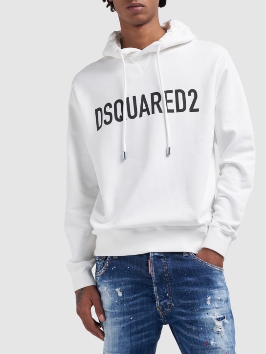 Dsquared2: Logo cotton jersey hoodie - White - men_1 | Luisa Via Roma