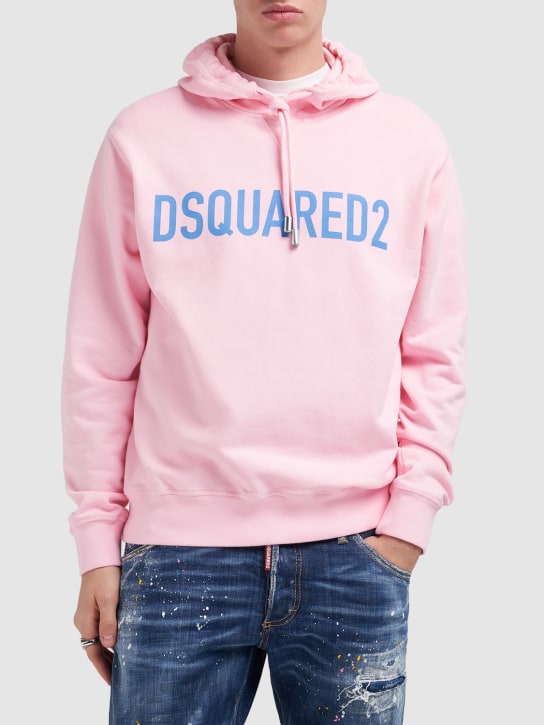 Dsquared2: Logo cotton jersey hoodie - Baby Pink - men_1 | Luisa Via Roma