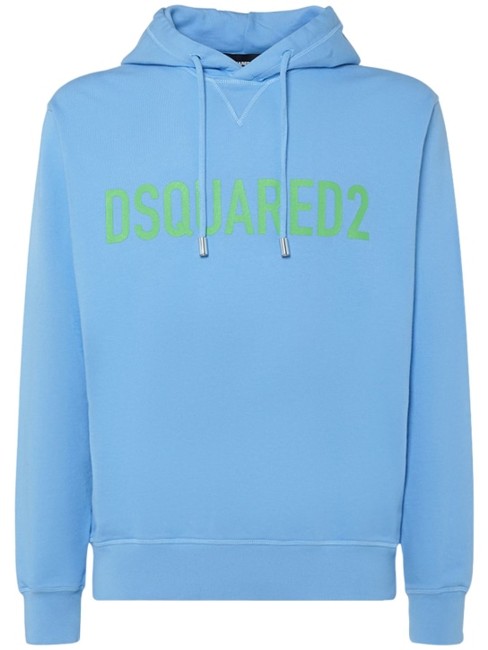 Dsquared2: Logo cotton jersey hoodie - Light Blue - men_0 | Luisa Via Roma