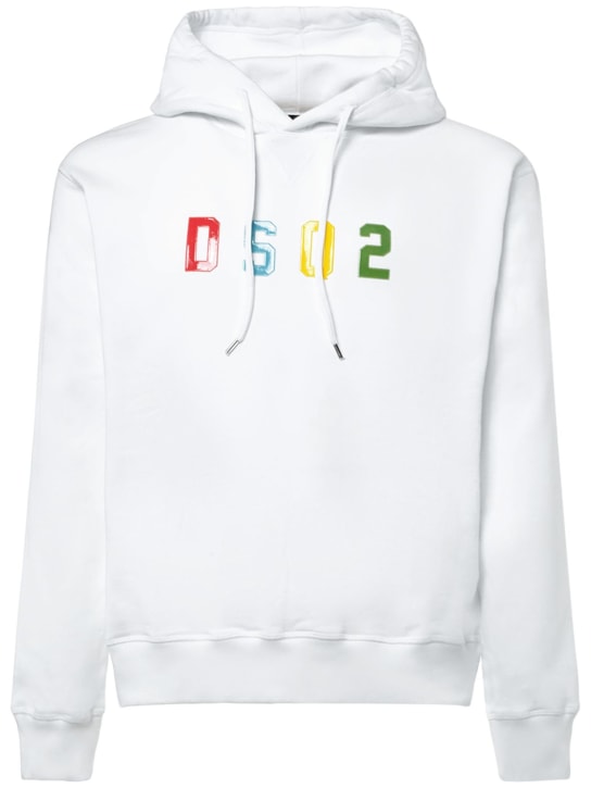 Dsquared2: Logo cotton jersey hoodie - White - men_0 | Luisa Via Roma
