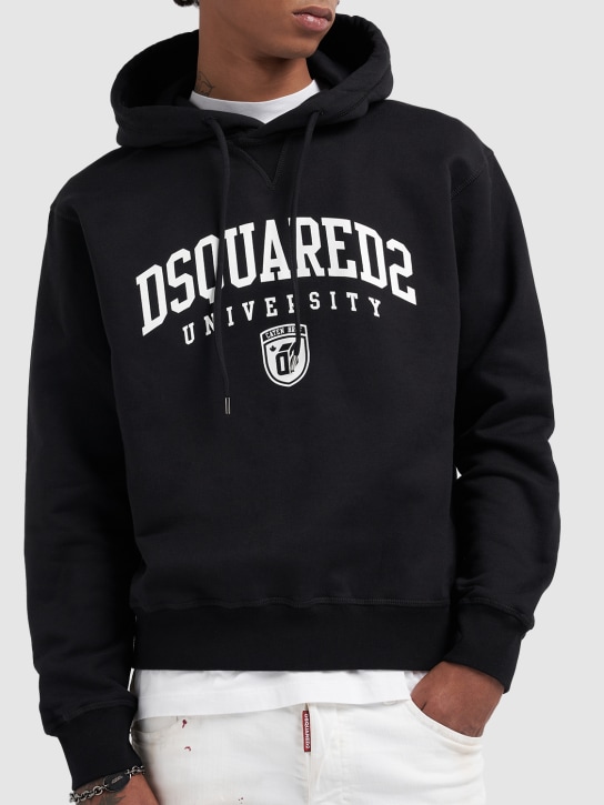 Dsquared2: College-Hoodie aus Baumwolljersey mit Logodruck - Schwarz - men_1 | Luisa Via Roma