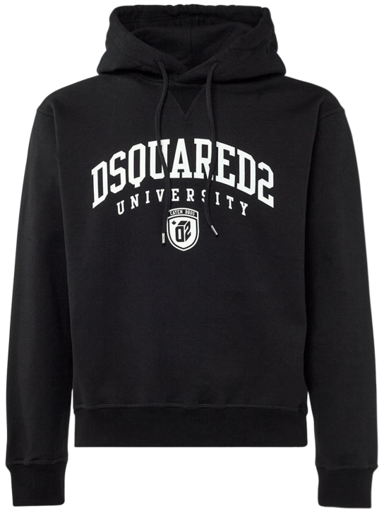 Dsquared2: College-Hoodie aus Baumwolljersey mit Logodruck - Schwarz - men_0 | Luisa Via Roma