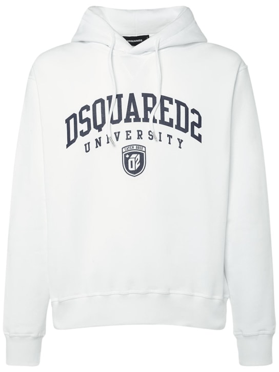 Dsquared2: College-Hoodie aus Baumwolljersey mit Logodruck - Weiß - men_0 | Luisa Via Roma