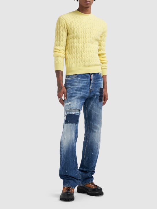 Dsquared2: Cable knit mohair blend sweater - men_1 | Luisa Via Roma