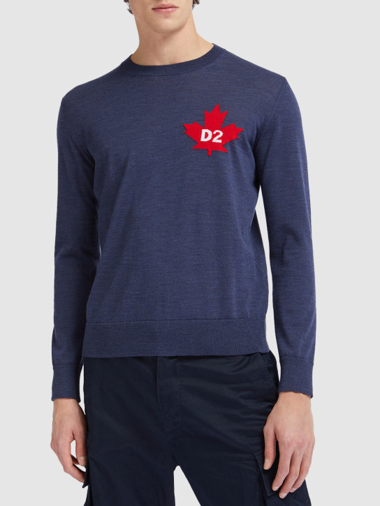 Dsquared2: Pullover aus Schurwolle mit Logo - Dunkelblau - men_1 | Luisa Via Roma