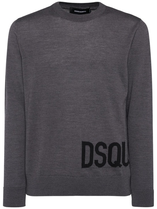 Dsquared2: Pullover aus Schurwolle mit Logo - Dunkelgrau - men_0 | Luisa Via Roma