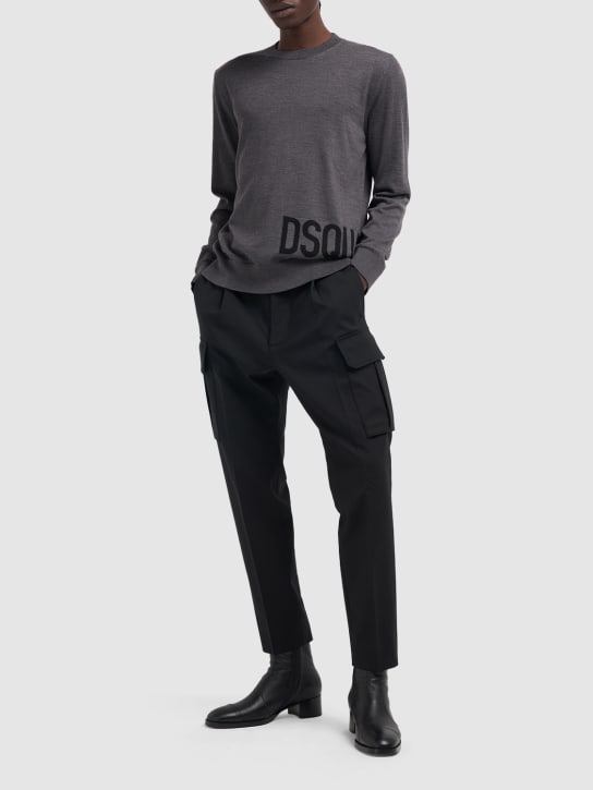Dsquared2: Virgin wool sweater w/logo - Dark Grey - men_1 | Luisa Via Roma