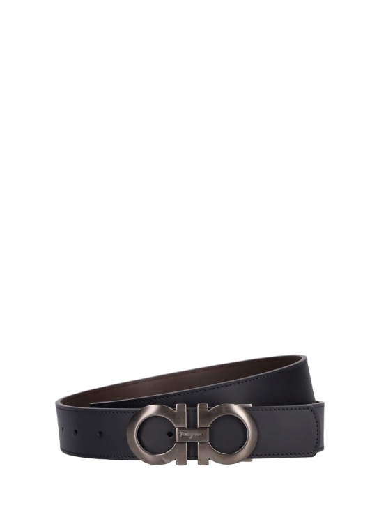 Ferragamo: 3.5cm Logo leather belt - Black/Brown - men_0 | Luisa Via Roma
