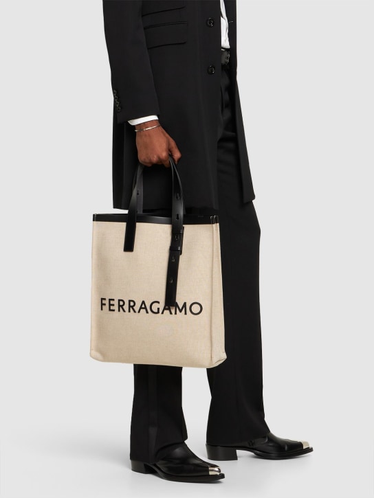 Ferragamo: Logo canvas tote bag - men_1 | Luisa Via Roma