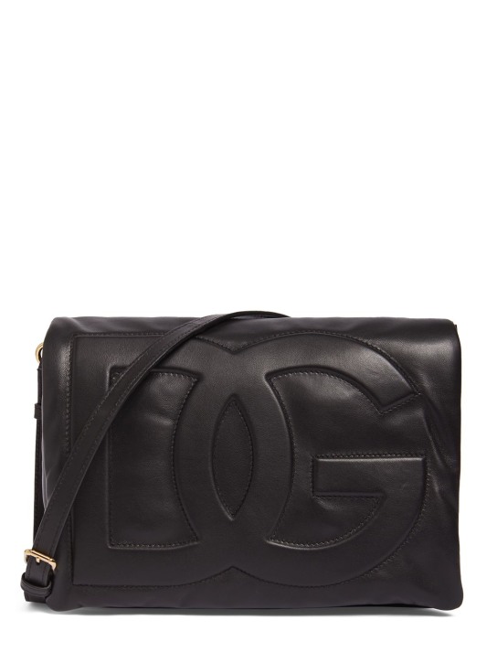 Dolce&Gabbana: Medium Logo soft nappa shoulder bag - Siyah - women_0 | Luisa Via Roma