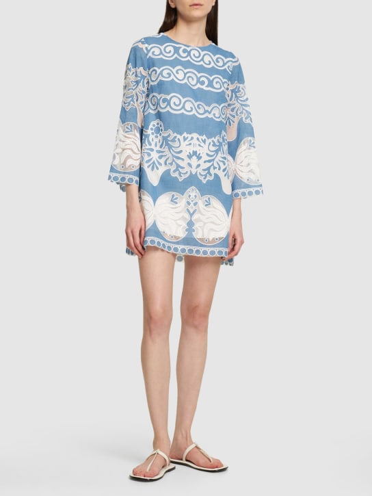 Borgo De Nor: Stevie cotton blend mini dress - Blue/White - women_1 | Luisa Via Roma
