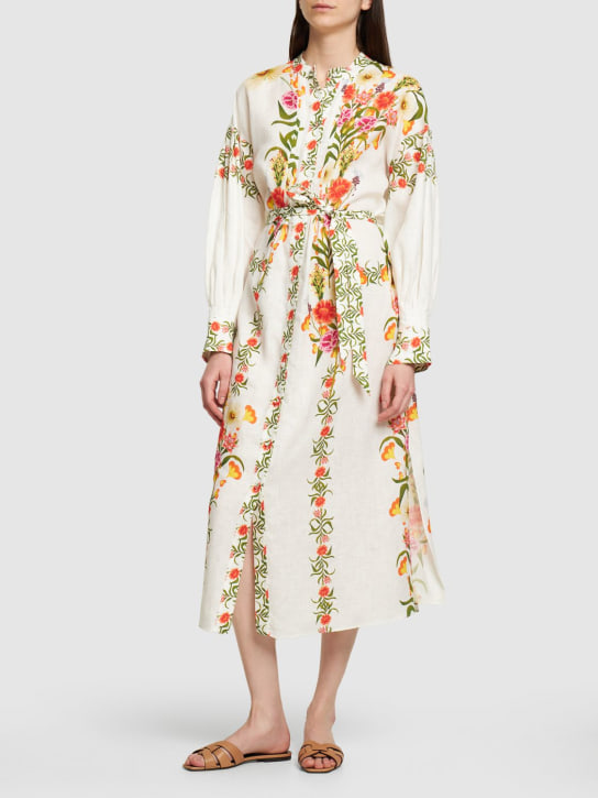 Borgo De Nor: Robe chemise longue en coton et lin Camilla - Blanc/Multi - women_1 | Luisa Via Roma