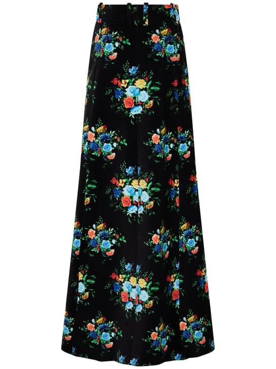 Rabanne: Floral print velvet long skirt - Multicolor - women_0 | Luisa Via Roma