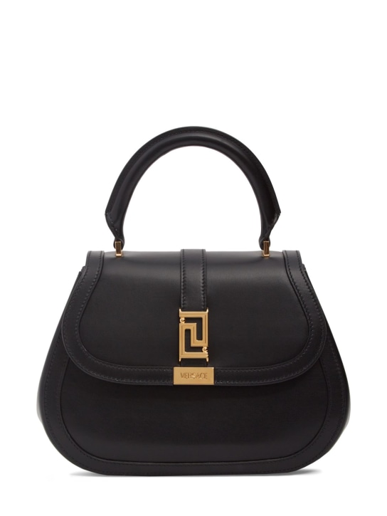 Versace: Medium calf leather top handle bag - Siyah - women_0 | Luisa Via Roma