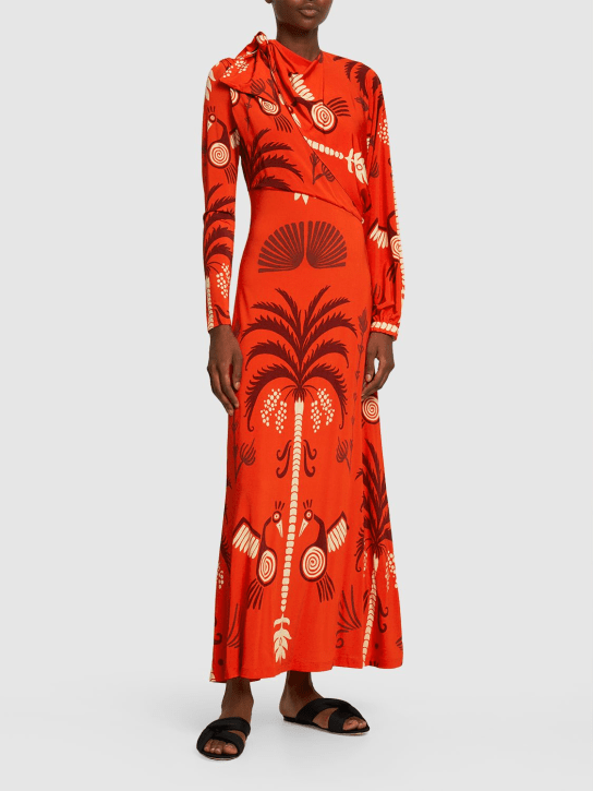 Johanna Ortiz: Aclla Ceremonial print jersey midi dress - Multicolor - women_1 | Luisa Via Roma