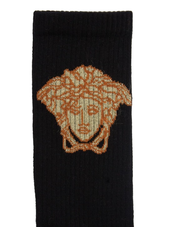 Versace: Medusa cotton blend socks - Schwarz/Gold - men_1 | Luisa Via Roma