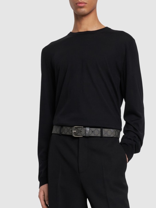 Gucci: 3.5cm GG supreme cotton blend belt - Grey/Black - men_1 | Luisa Via Roma