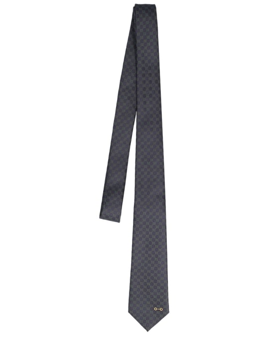 Gucci: Corbata de seda con jacquard 7cm - Navy/Verde - men_0 | Luisa Via Roma