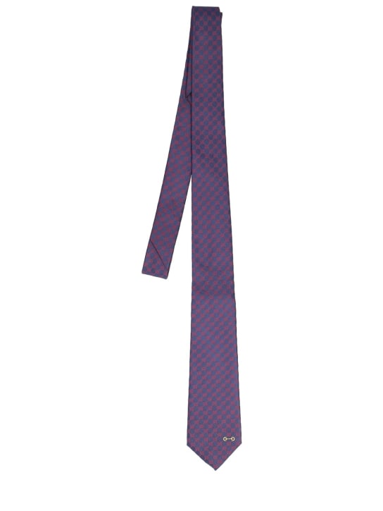 Gucci: Cravatta GG Mono Horsebit in seta jacquard 7cm - Navy/Rosso - men_0 | Luisa Via Roma