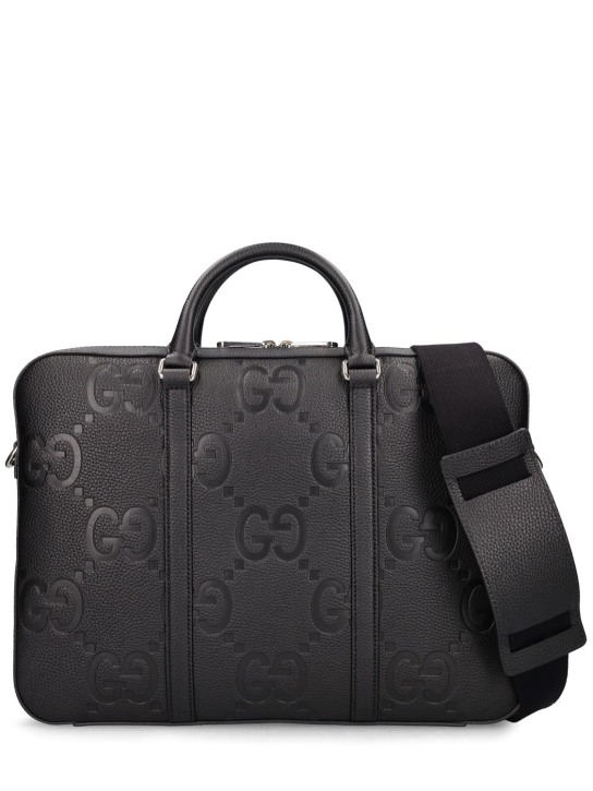 Gucci: GG jumbo leather work bag - Siyah - men_0 | Luisa Via Roma