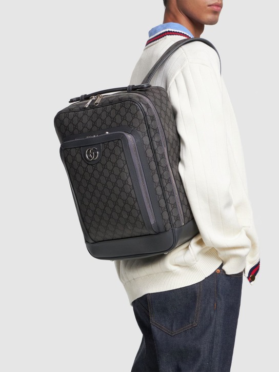 Gucci: Ophidia canvas & leather backpack - Grau - men_1 | Luisa Via Roma