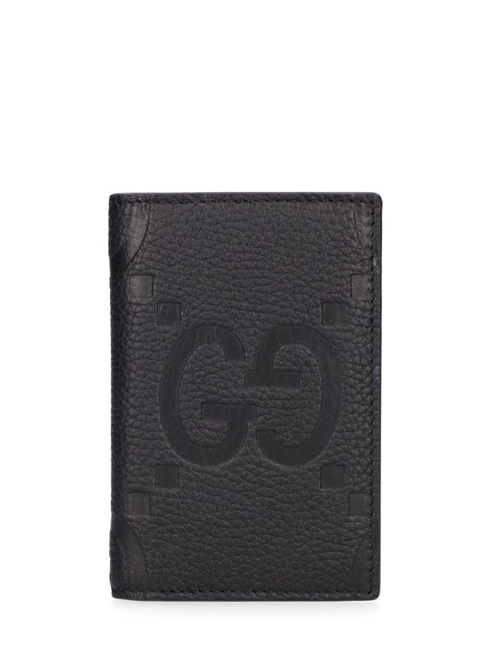 Gucci: GG jumbo leather card holder - Siyah - men_0 | Luisa Via Roma