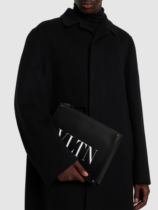 Valentino Garavani: VLTN leather pouch - Black - men_1 | Luisa Via Roma