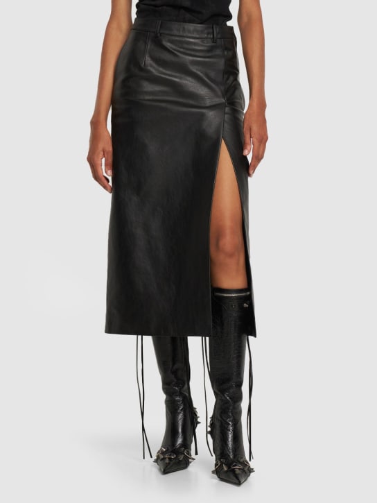 Balenciaga: 90mm Cagole leather tall boots - Siyah - women_1 | Luisa Via Roma