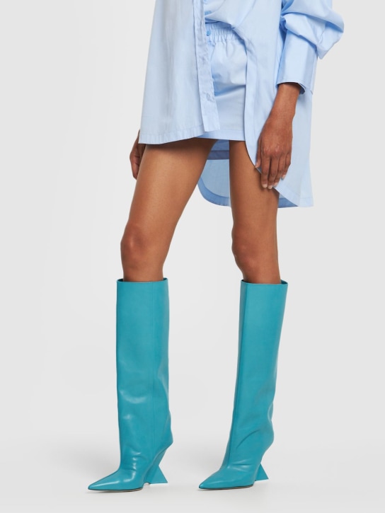 The Attico: 105mm Cheope leather tall boots - Blue - women_1 | Luisa Via Roma