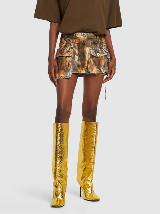 The Attico: 105mm Sienna laminated leather tall boot - Gold - women_1 | Luisa Via Roma
