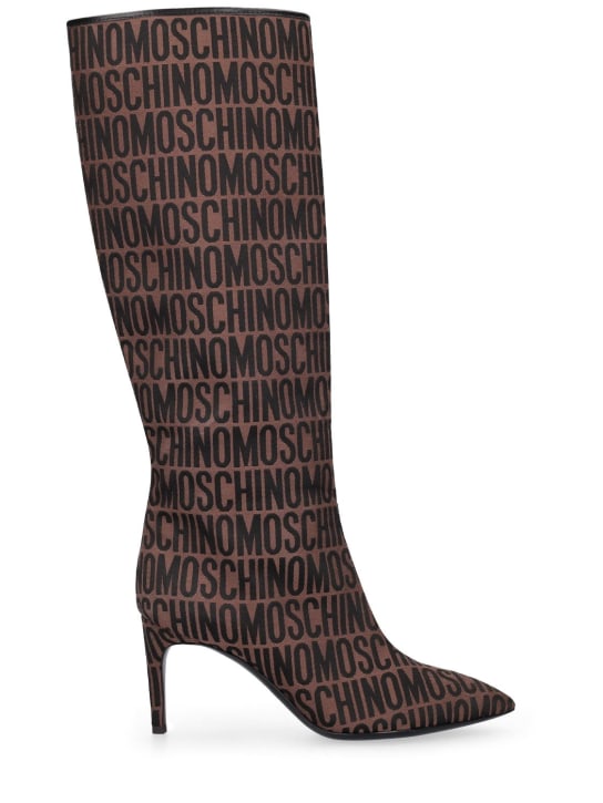 Moschino: Stivali alti con logo jacquard 75mm - Nero/Marrone - women_0 | Luisa Via Roma