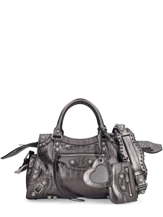 Balenciaga: Small Neo Cagole City leather bag - Gunmetal - women_0 | Luisa Via Roma