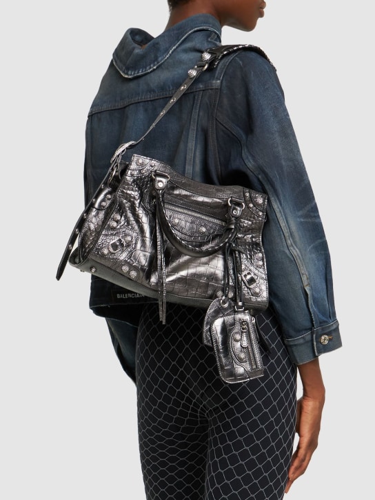 Balenciaga: Small Neo Cagole City leather bag - Gunmetal - women_1 | Luisa Via Roma