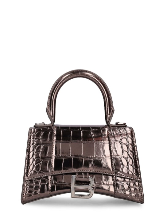 Balenciaga: XS Hourglass leather top handle bag - Dark Bronze - women_0 | Luisa Via Roma